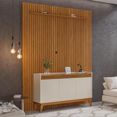 Imagem de Painel Ripado 184cm com Buffet Ripado 3 Portas 136cm - Via Nossa, Off 