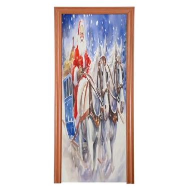 Imagem de Wassud Capa de porta de condução de Papai Noel, decoração de porta de Halloween, faixa interna e externa, decoração de casa grande 89 cm x 200 cm
