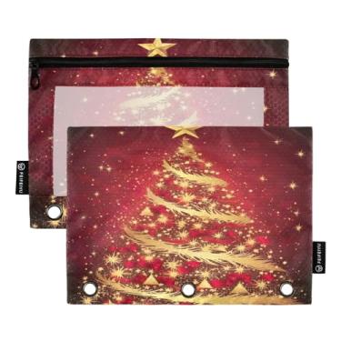 Imagem de Wassud Golden Christmas Tree Pacote com 2 Pastas de Fichário Pastas de Bolso com 3 Furos, Pasta Organizadora de Fichários para Casa, Escritório