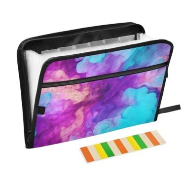 Imagem de Wassud Pasta organizadora de arquivos de papel A4 com estampa tie-dye abstrata, pasta organizadora de documentos, com etiquetas, pasta de arquivos expansível, 13 bolsos