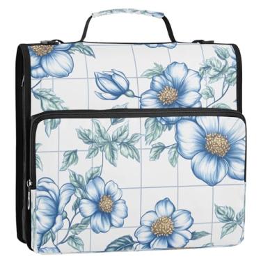 Imagem de CEBUGI Fichário de 3 anéis com zíper com alça de ombro, pasta de arquivo expansível de 3,8 cm, anéis D, para escola, escritório, buquê azul retrô