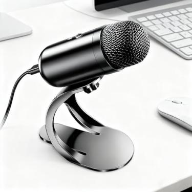 Imagem de Microfone USB para computador, podcast, mesa com botão mudo para transmissão de gravação, condensador omnidirecional, suporte plug & play com controle de volume para PC, laptop, Mac, YouTube
