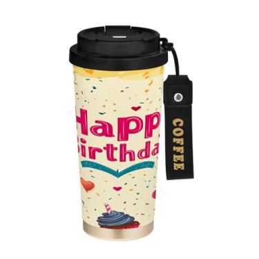 Imagem de YETTASBIN Caneca de café de viagem com isolamento térmico de 482 g com tampa canudo, copo à prova de derramamento e vazamento com alça para bebida quente e fria, garrafa de água de aço inoxidável