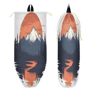 Imagem de xigua Suporte de parede para saco de plástico para montanhas e árvores com cordão 1 pacote, organizador de sacolas de supermercado reutilizável para bolsas, meias, roupas íntimas e gravatas