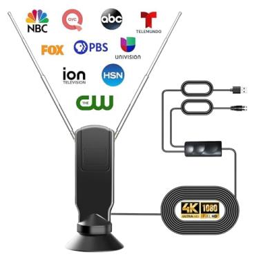 Imagem de Antena de TV interna para Smart TV, antena HD digital de recepção de 360° sem cabo, suporta 4K/8K/1080p para canais locais gratuitos, com super amplificador de sinal (1preto, médio)