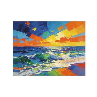 Imagem de Pôster de arte de parede abstrata - paisagem de ondas do mar - imagem de decoração moderna - impressão em tela para sala de estar escritório 50 x 65 cm 20 x 26 pol sem moldura