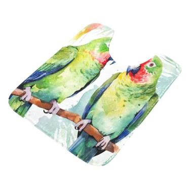 Imagem de Burbuja Tapete de banheiro Green Parrots, tapete de banho macio absorvente de pelúcia, base antiderrapante para piso de banheiro, oval em forma de U
