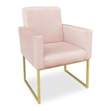 Imagem de Poltrona Clarice Veludo Rosa Bebê Base Metálica Industrial Dourado - Pallazio