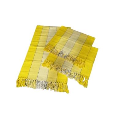 Imagem de Kit Passadeira Tapete Para Cozinha De Tear 3 Peças(Amarelo Listrado)