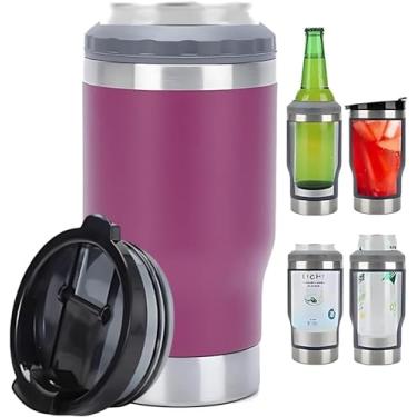 Imagem de Caneca Porta Latas e Isolador 4 em 1 para Lata Fina e Padrão de 355ml e Long Neck de Cerveja. Copo Térmico de Aço Inoxidável Isolado a Vácuo e Termocooler (magenta)