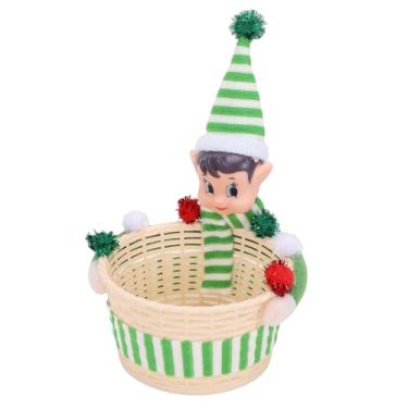 Imagem de Dpofirs Cesta de Presente de Armazenamento de Elfos, Grande Capacidade, Decorações de Pote de Doces de Natal, Caixa de Lanche para Festas e Reuniões Familiares (Verde)