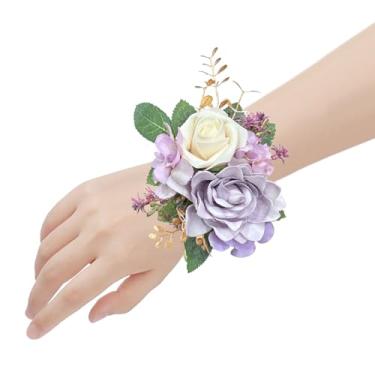 Imagem de Roahosy 2 peças de corpete de pulso roxo, corpete de gardênia falso, flores de mão, lilás, corsage para casamento, baile, baile, chá de panela, aniversário