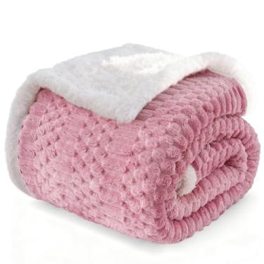 Imagem de Cobertor de lã de ovelha para sofá flanela aconchegante macio cobertor de solteiro quente para cama de lã decoração de casa, presentes, Z01 - rosa, 203 cm x 228 cm