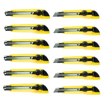 Imagem de SELLER Kit com 12 Estiletes P-600 18mm – Corpo PSAI com reforço em aço, trava giratória screw-lock, quebrador de lâmina integrado, corte profissional em plástico, papelão, filmes, uso industrial e reparos técnicos