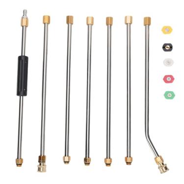 Imagem de Luocute Varinha de Extensão de Lavadora de Pressão de 7 Unidades, Lança de Lavadora Elétrica de Latão de Aço Inoxidável Resistente de 4000 PSI Com 5 Pontas de Bico de Conexão Rápida,