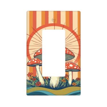 Imagem de Indokyeyqaz Placa decorativa de parede para interruptores de luz de cogumelos vermelhos, 1 placa de interruptor de grupo e tampas de tomada 6,9 cm x 11,2 cm para quarto, banheiro, cozinha, decoração