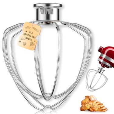 Imagem de Acessório de chicote de 6 fios serve para batedeira de cabeça inclinada KitchenAid K45WW, aço inoxidável, batedor de creme pesado de ovos, batedor de maionese para bolos (todos de aço inoxidável)