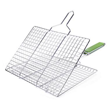 Imagem de Cesta de grelha antiaderente para uso intenso Ferramentas churrasco com grade bloqueável e cabo madeira carnes peixes le