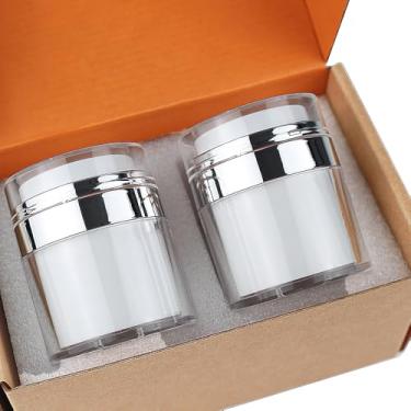 Imagem de Pacote com 2 frascos de bomba sem ar, dispensador de hidratante, frasco a vácuo com dispensador de bomba push-down, recipiente de loção de viagem recarregável para cuidados com a pele, creme, cuidados