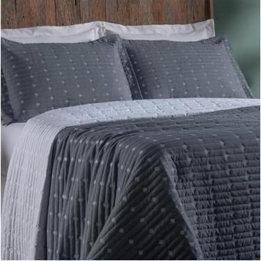 Imagem de Kit Cobre Leito Bordado Fios – Colcha de Cama Solteiro Casal Queen e Super King Enxoval Elegante e Confortável para Quarto (Grafite,Solteiro)