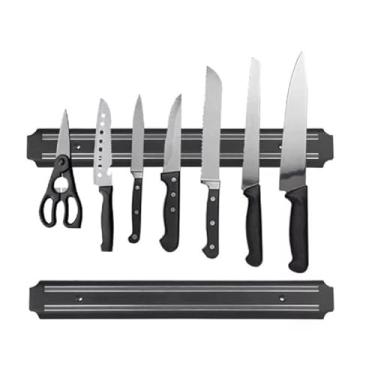 Imagem de Kit 2 Suportes Barra Imã Parede 33cm Aço Inox Facas - Organizador Cozinha Ferramentas Churrasqueira, Ímãs Fortes Sem Bagunça