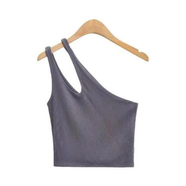Imagem de Top Cropped Feminino Sexy Sem Mangas, Um Ombro, Costas Vazadas, Ajuste