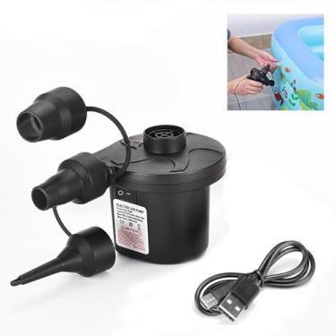 Imagem de Bomba de Ar Elétrica 3 Bico Universal Inflador Carro Inflar Desinflar Bombas Adaptadores Para Cama Barco Balsa Colchão P