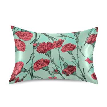 Imagem de Fronhas de cetim floral crânio vermelho cravos fofos refrescantes padrão king queen travesseiros chinelos personalizados travesseiro de cama cuidados com a pele tamanho padrão 66.0 cm x 50.8 cm