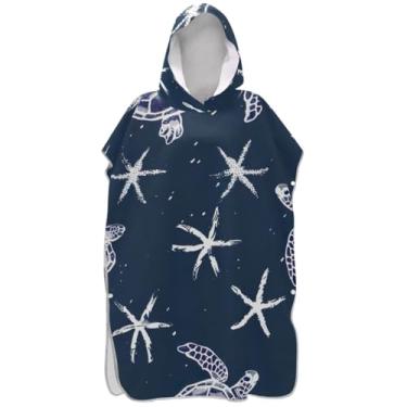 Imagem de Joisal Tartarugas Estrela do Mar Azul Surf Poncho Adulto Trocador Roupão Praia Banho Com Capuz Toalhas de Secagem Rápida Adulto Ponchos para Mulheres