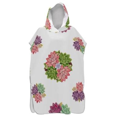 Imagem de Joisal Poncho de surfe trocador de roupão para praia Adul toalha de banho com capuz reutilizável colorido suculenta branco unissex poncho adulto com capuz