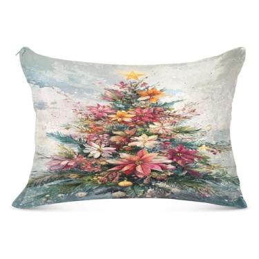 Imagem de Capa de almofada de flores de árvore de Natal Queen 50 x 101 cm super macia e aconchegante com zíper, fronha corporal para cama, sofá, casa
