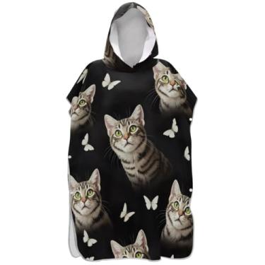 Imagem de Joisal Roupão fofo com borboleta, preto, trocador para adultos, poncho de surfe, praia, banho, toalhas com capuz, absorvente unissex, poncho adulto com capuz