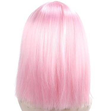 Imagem de Dioche Peruca de Cabelo Curto e Reto, Sintético Leve e Macio Com Malha Rosa Respirável Elástica para Festa Cosplay Uso Diário 35cm 13,8 pol. (PINK)