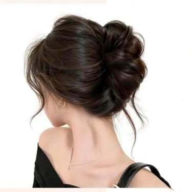 Imagem de 1 peça de cabelo marrom escuro grande bagunçado com clipe para cabelo ondulado cacheado scrunchies sintético Chignon rabo de cavalo perucas de cabelo grosso updo para mulheres