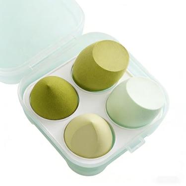 Imagem de Mini esponjas de maquiagem/liquidificadores de beleza, 4 peças. O liquidificador de beleza verde é usado para base, pó solto, corretivo e sombra, e pode ser usado sob os olhos (com uma caixa incluída