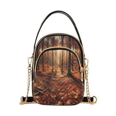 Imagem de Bolsa tiracolo casual Pizza on Blue, bolsa tiracolo feminina, bolsas transversais modernas para mulheres, Floresta de outono marrom, One Size