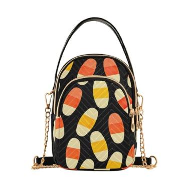 Imagem de GAIGEO Bolsa tiracolo feminina Halloween Candy and Candies, bolsa pequena com alça de ombro, bolsa transversal de verão, Candy Corn on Black-4, One Size