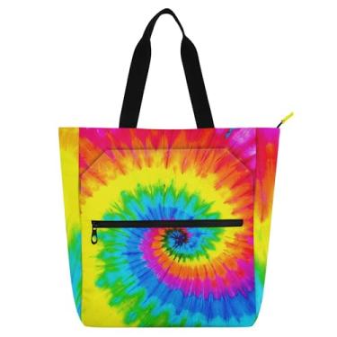 Imagem de Bolsa de trabalho em espiral com cores arco-íris tie dye para mulheres, bolsa escolar, bolsa para professores, presente para amantes de livros