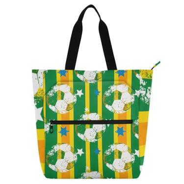 Imagem de Bolsa de trabalho com listras verdes amarelas para mulheres, bolsa de lona universitária, bolsas reutilizáveis, para amantes de livros, presentes