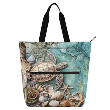 Imagem de GAIGEO Bolsas de trabalho femininas com pintura de praia de tartaruga oceânica, bolsa para livros de praia, zíper, presente para professores, para amantes de livros