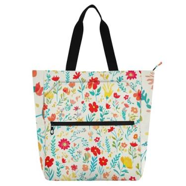 Imagem de GAIGEO Sacola pequena de flores coloridas com zíper para mulheres, crianças, professores, reutilizável, trabalho, escola, bolsa