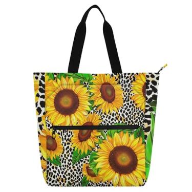 Imagem de GAIGEO Bolsas femininas vibrantes com estampa de leopardo, girassóis para trabalho, lona, bolsas de tecido, faculdade, escola, viagens, amantes de livros