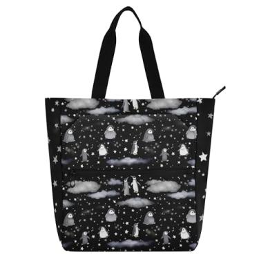 Imagem de GAIGEO Penguins Stars Black Cloud Dark Tote Bag for Women Work Canvas Beach School Tote Bag Bolsa carteiro com compartimentos