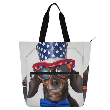 Imagem de Dachshund Dog USA American Work Tote Bags for Women Canvas Beach Book Tote com zíper utilitário bolsas infantis presente para amantes de livros