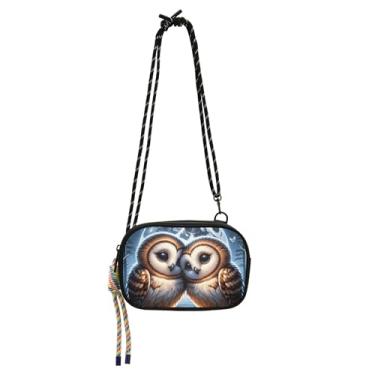 Imagem de TSENQUE Lindas corujas Lovebirds bolsa feminina pequena bolsa tiracolo carteira para telefone bolsas de ombro leves de viagem