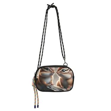 Imagem de TSENQUE Bolsa tiracolo pequena feminina bolsa de celular com alça esquilos de verão animais fofos viagem pequena bolsa de ombro