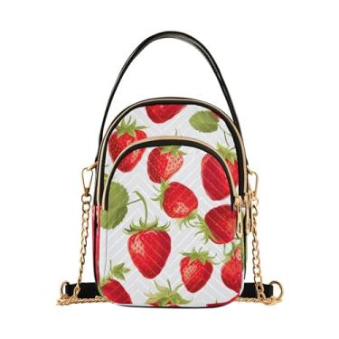 Imagem de GAIGEO Bolsa tiracolo colorida de folhas tropicais com alça de corrente, bolsa tiracolo feminina, bolsa transversal pequena para mulheres, Morango - 3, One Size