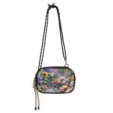 Imagem de TSENQUE Bolsa feminina pequena tiracolo bolsa carteira para celular bolsa casual de viagem pequena bolsa de ombro lavanda girassóis rosas peônia