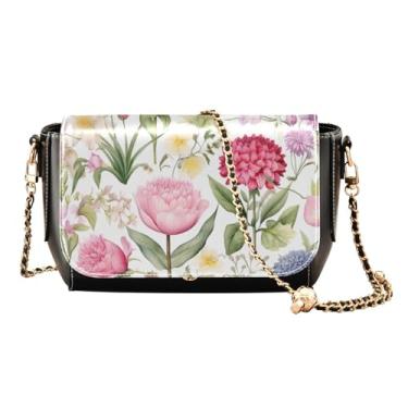 Imagem de Bolsa feminina de couro floral com flores em aquarela com bagas, bolsa de ombro média, bolsa transversal feminina de couro, Flores em aquarela e primavera - 3, One Size