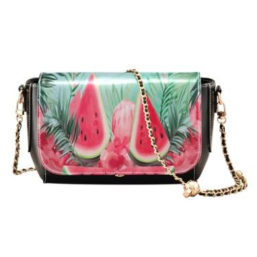 Imagem de GAIGEO Strawberries Bolsas femininas de couro, bolsas de couro transversais, bolsas de ombro de couro para mulheres, Melancia e banana com folhas de palmeira - 4, One Size